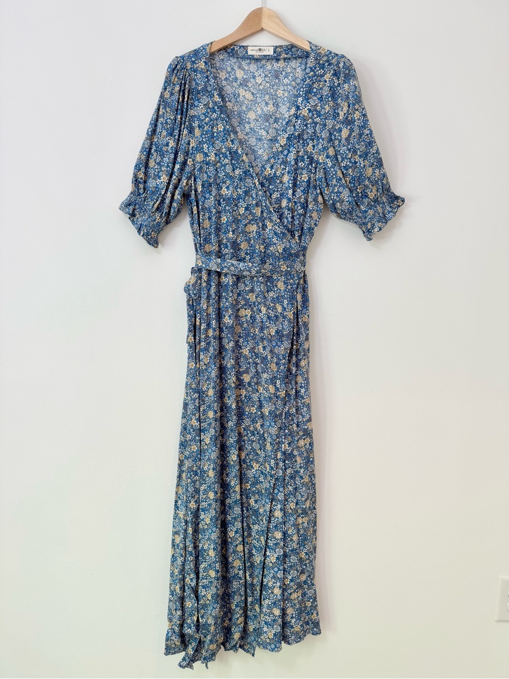 Natural Life Sophia Ditsy Floral Maxi Wrap Dress Blue Boho Size Large - Picture 2 of 11